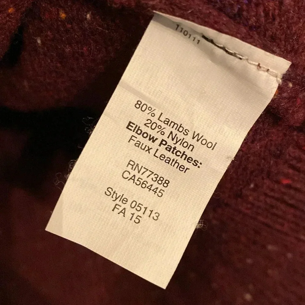 J. Crew mens lambs wool sweater - XL - faux Leahter elbow patches - maroon